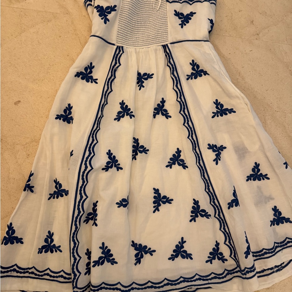 Moulinette Souers Embroidered Dress. Size 10. White/Navy.  Lightly worn.